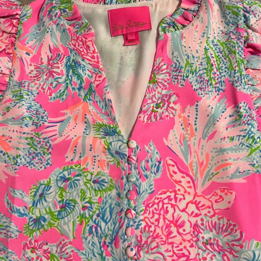 Lilly Pulitzer Cally Soft Shift Dress- Hot Pink Multicolor Floral Button